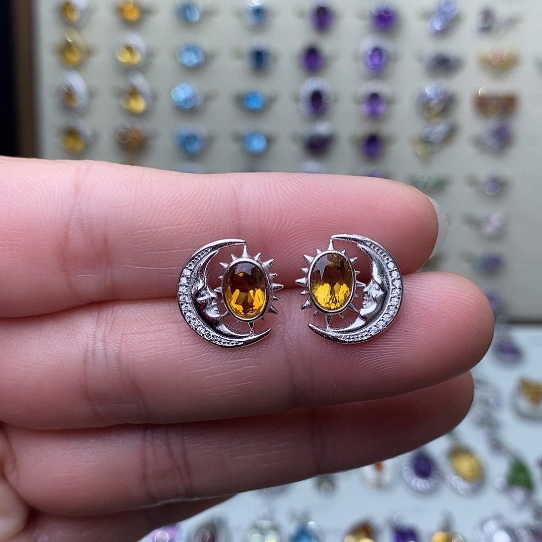 黄晶耳钉银S925镶嵌需要证书备注