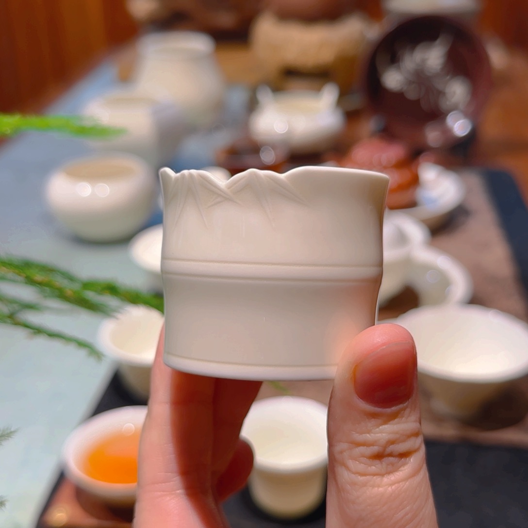 微澜定瓷，手工竹节杯50cc