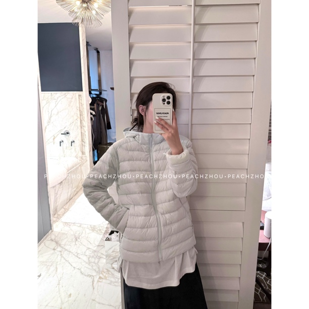『PEACHZHOU』轻量90鸭绒排骨宽松连帽羽绒服简约休闲薄款内胆外套