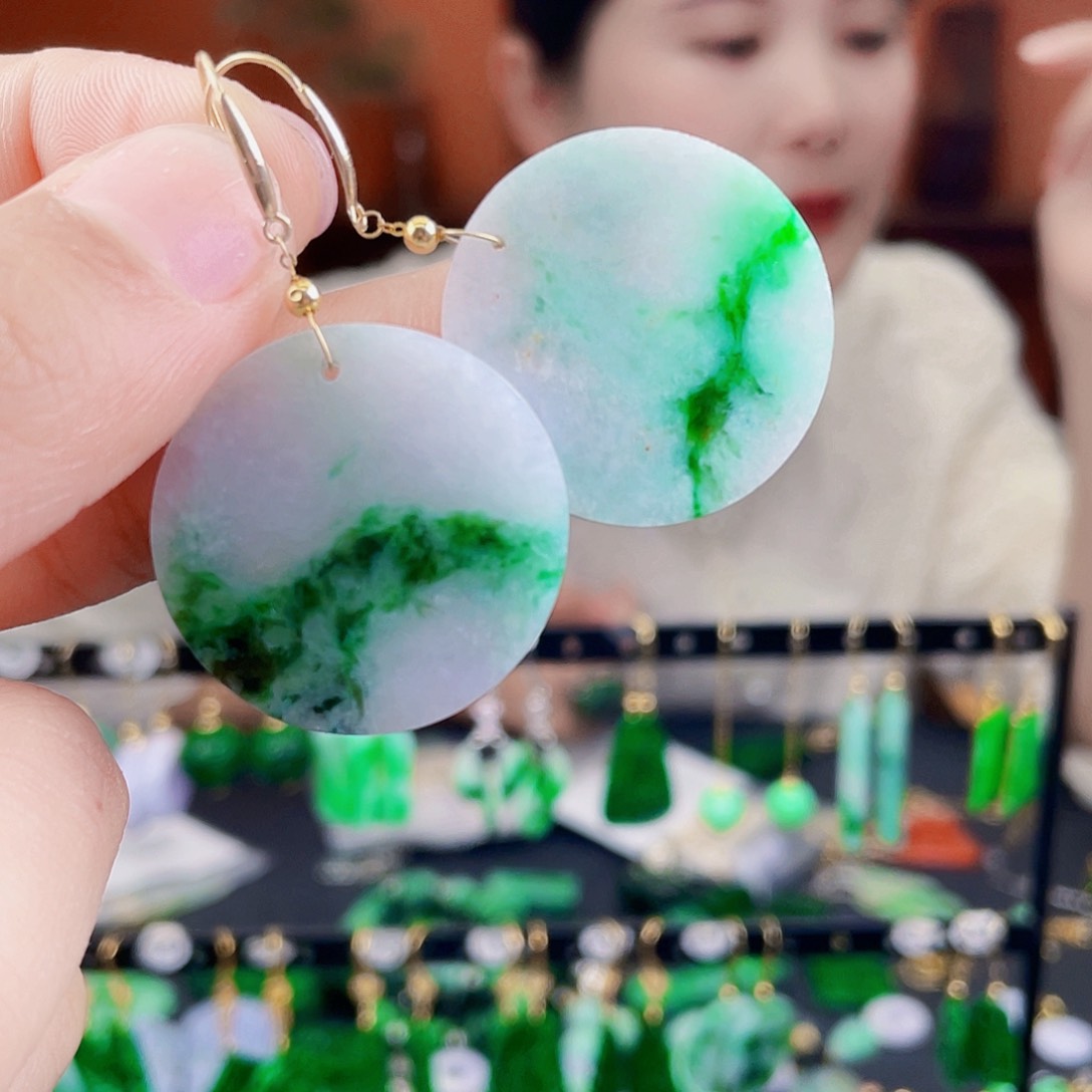 翡翠18K金镶嵌耳饰饰品