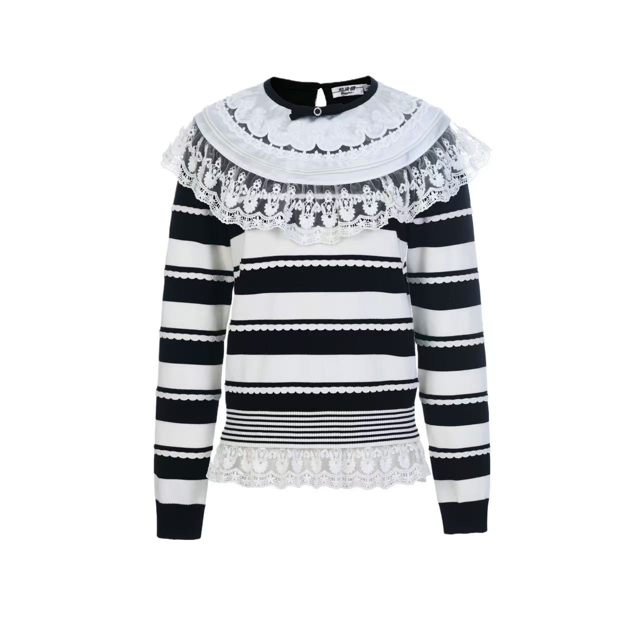 拉飞姆2026春 洛可可饰边条纹针织上衣LF26C21ZB104