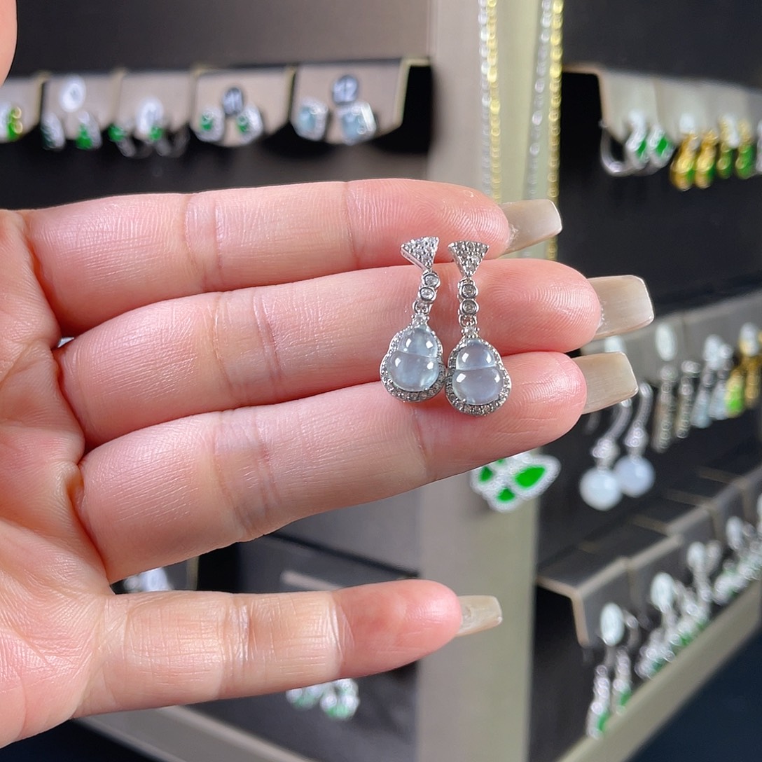 翡翠银S925镶嵌耳饰翡翠