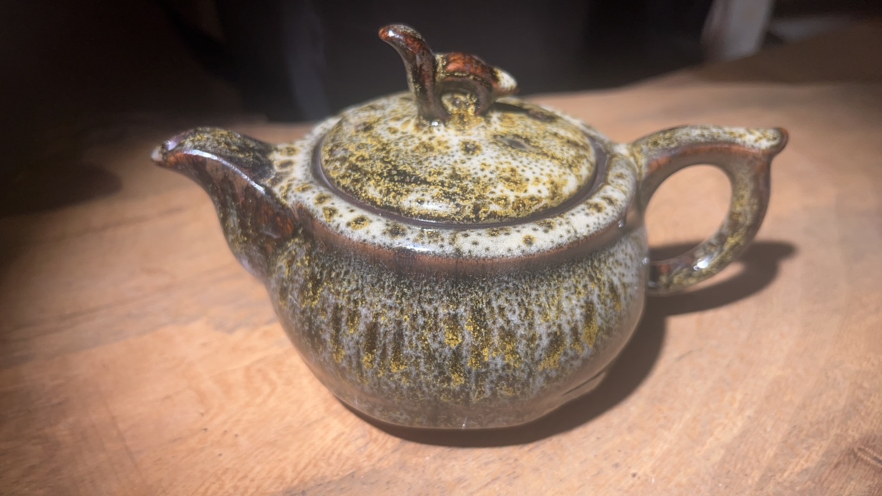 原矿原釉建盏柴烧叠翠鎏金壶、