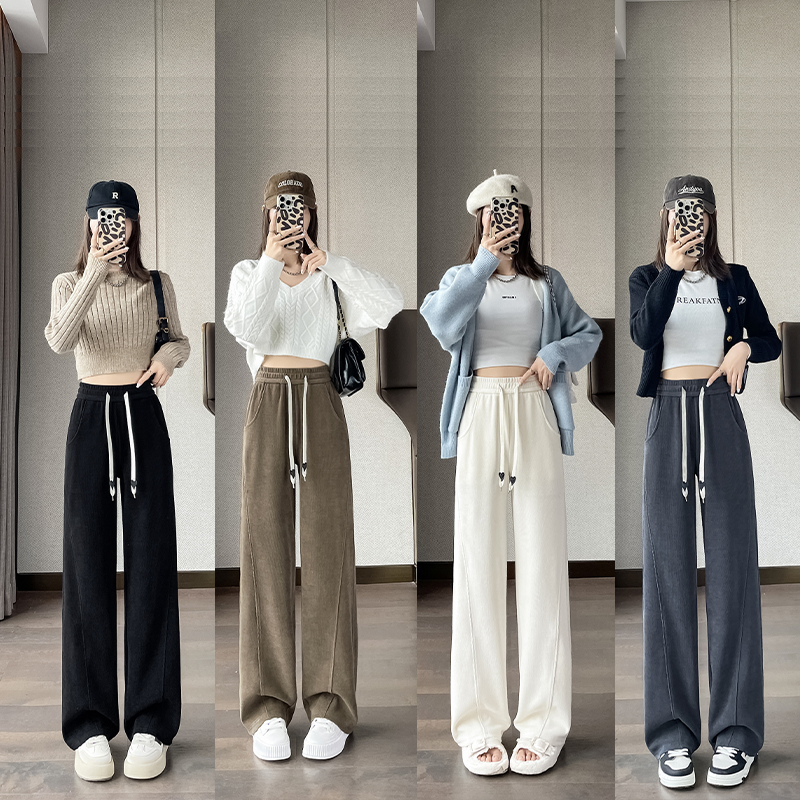 窄版阔腿香蕉裤女2025秋冬新款加绒垂感休闲高腰直筒运动裤子
