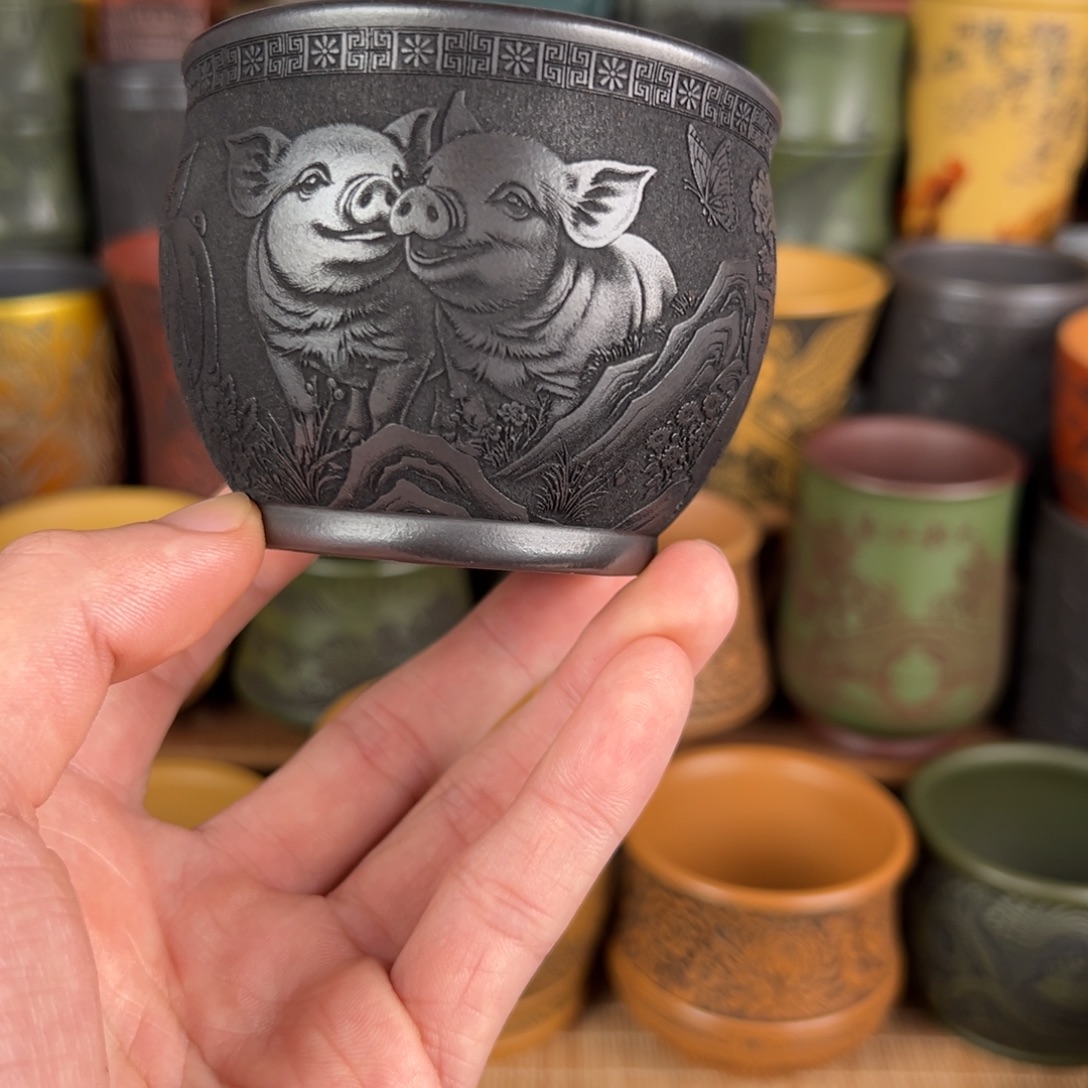 紫砂茶杯宜兴原矿紫砂杯