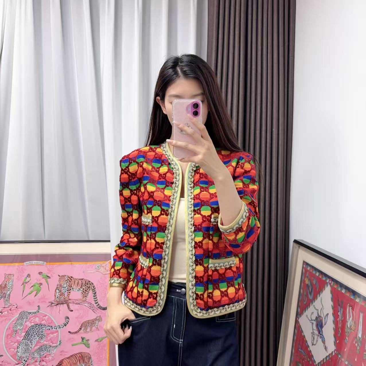 95新 GUCCI/古驰 麦殿/粗花呢外套160码/250702WQQ8XN8