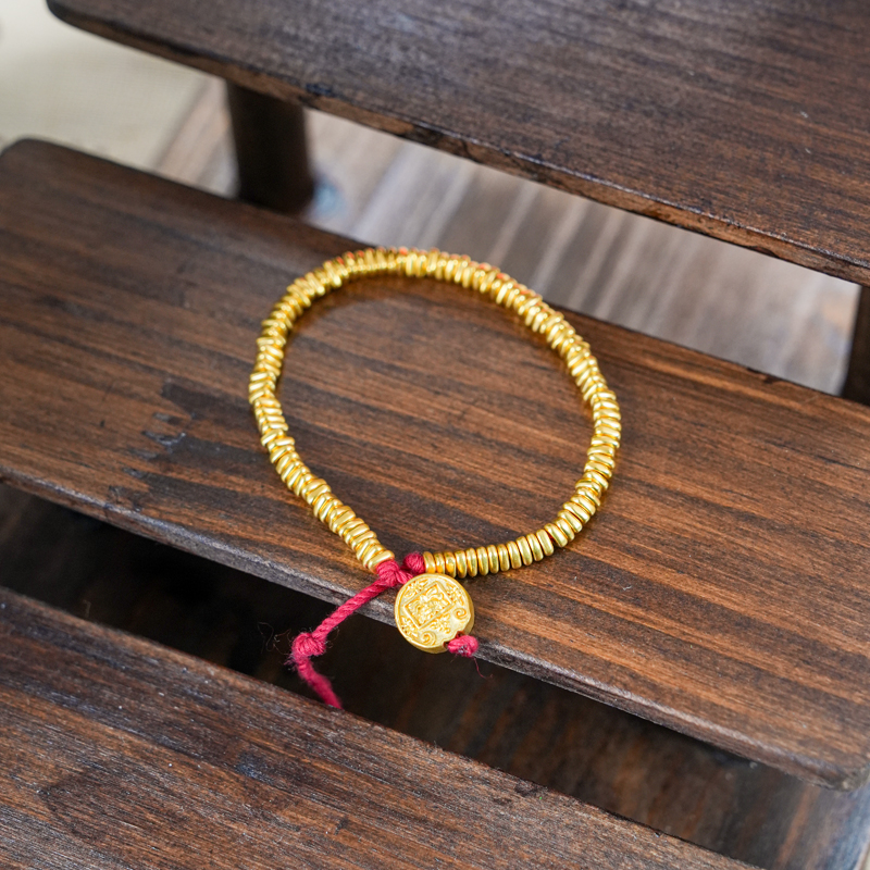 999足金五路财神素金盘缠手链