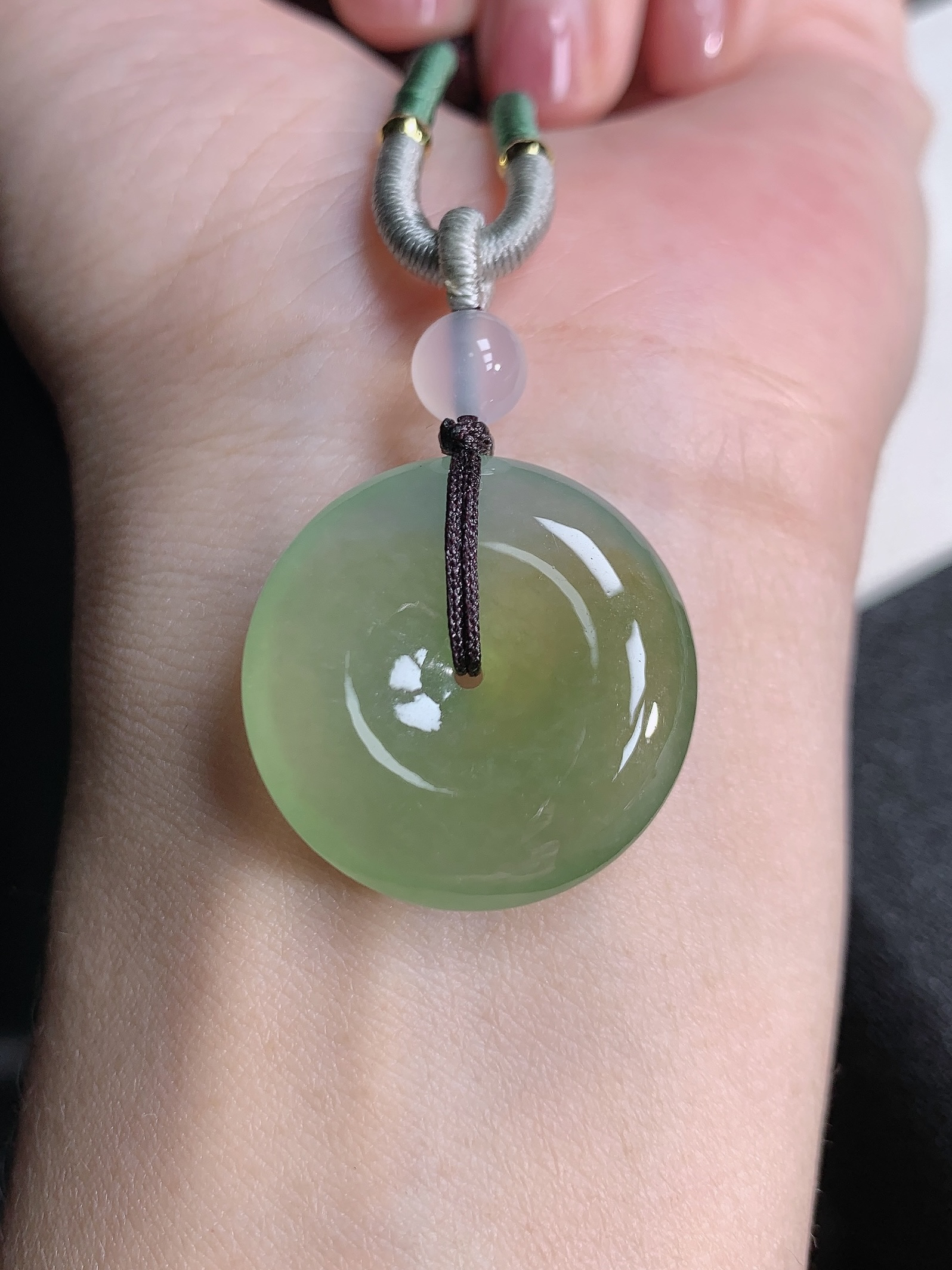 天然缅甸翡翠A货糯冰起胶黄翡平安扣吊坠 尺寸25x6mm