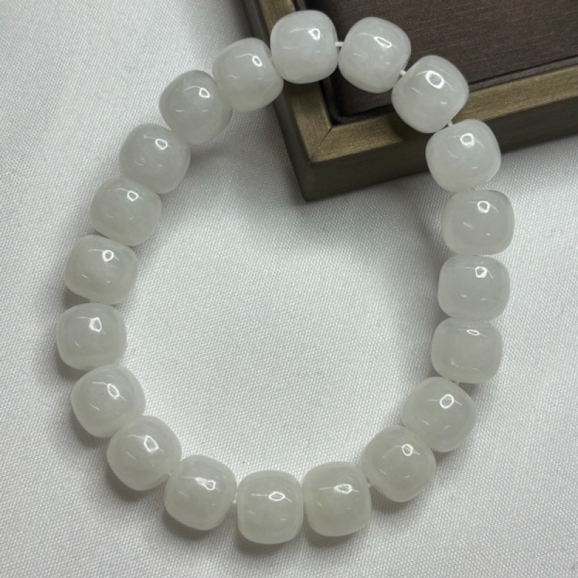A123 和田玉白玉老型珠桶珠手串10mm