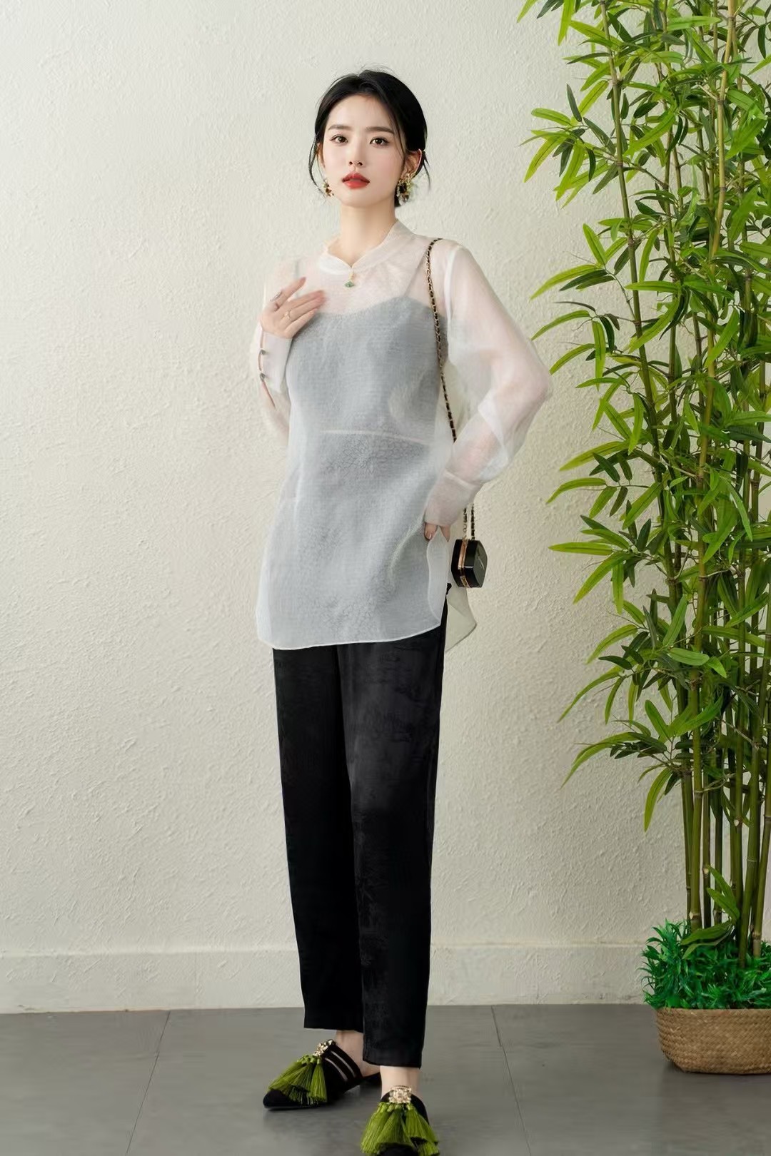 【欧根纱衬衣】100桑蚕丝新中式欧根纱防晒衬衫外套高级感气质