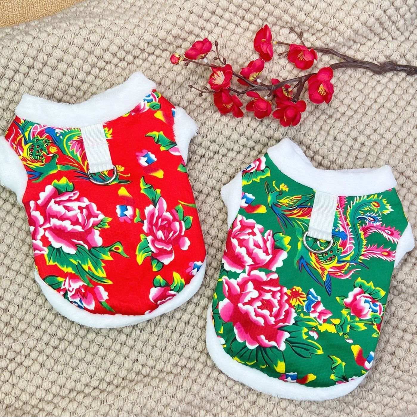 狗狗猫咪衣服冬季加厚宠物猫咪喜庆新年装花袄宠物服饰小中大型犬