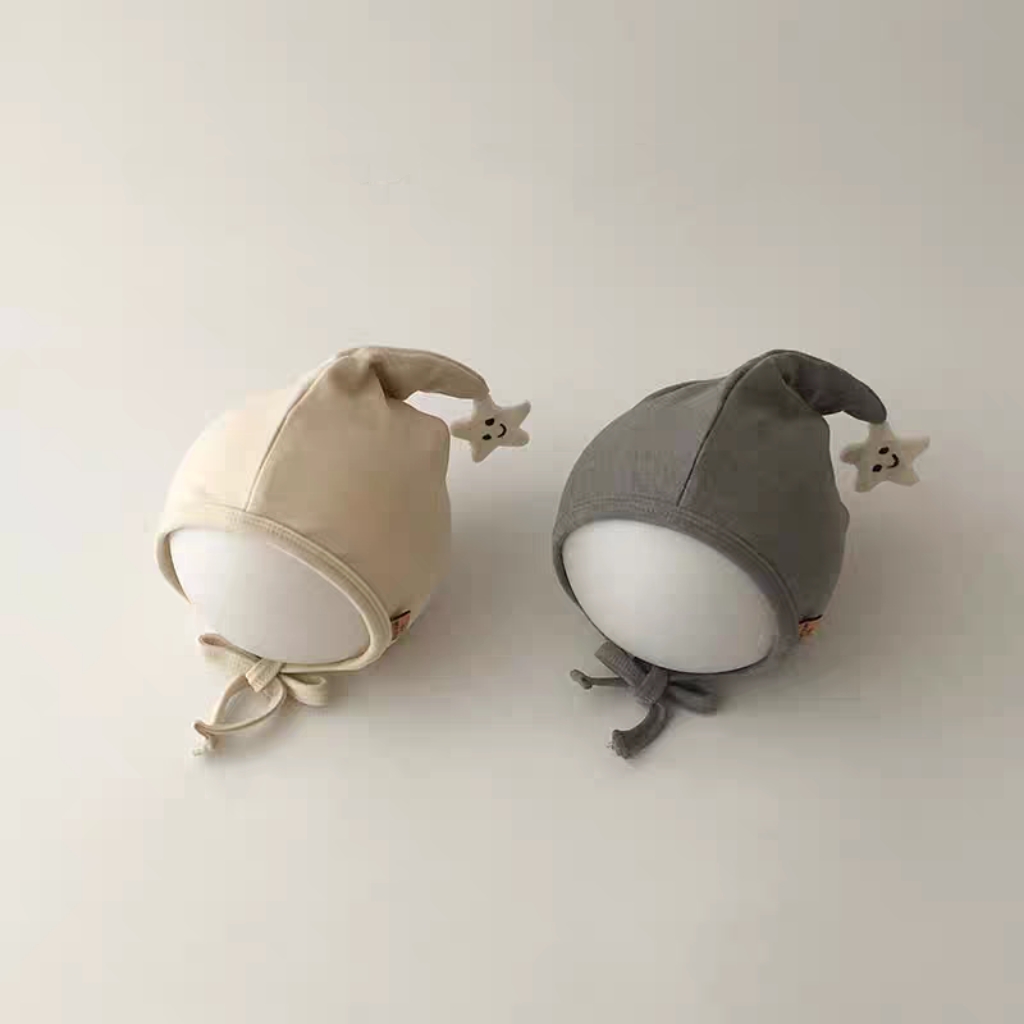 婴儿帽子春秋季纯棉女宝护耳帽韩系ins星星帽男童宝宝系带防风帽