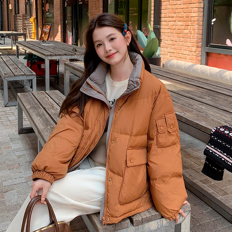 DEJIBVU/大季胖mm200斤加肥加大码90绒撞色短款立领羽绒服女9916