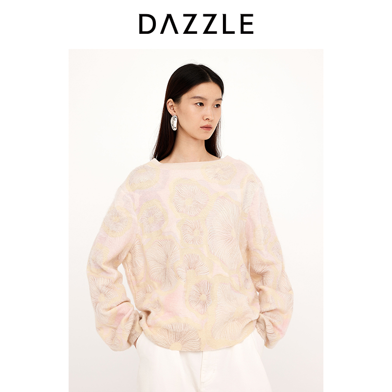 DAZZLE 地素2025年春季新款团花锦簇汝窑色毛衫2J1E463