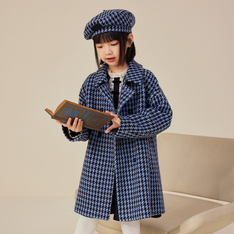 [商场同款]EP雅莹童装秋女童新款洋气经典千鸟格中长款外套