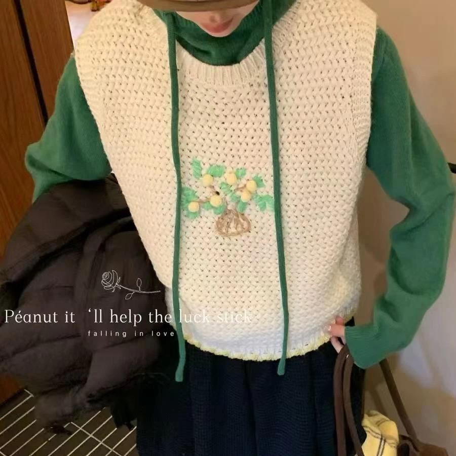 秋冬韩系手工钩花发财树马甲（不含打底）