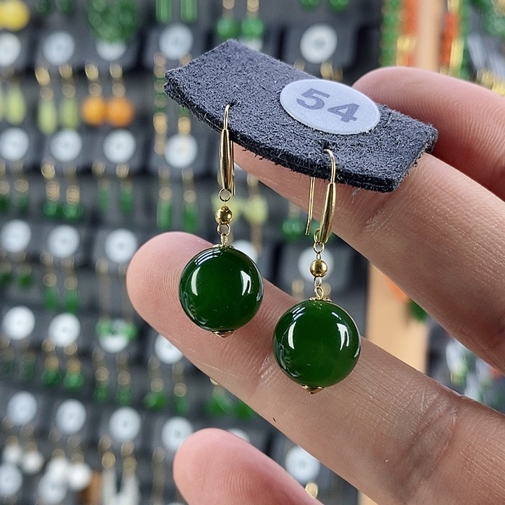 和田玉耳饰18K金镶嵌