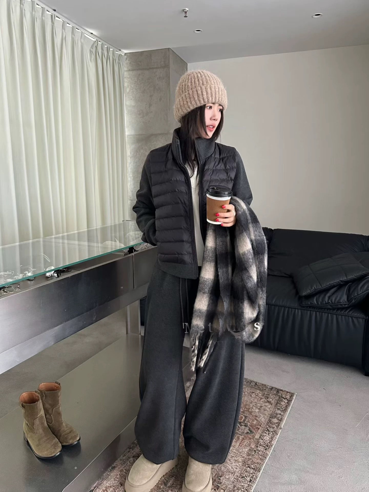 XY+正品套装2025冬季宽松休闲立领防寒服套装女+高腰加绒裤两件套