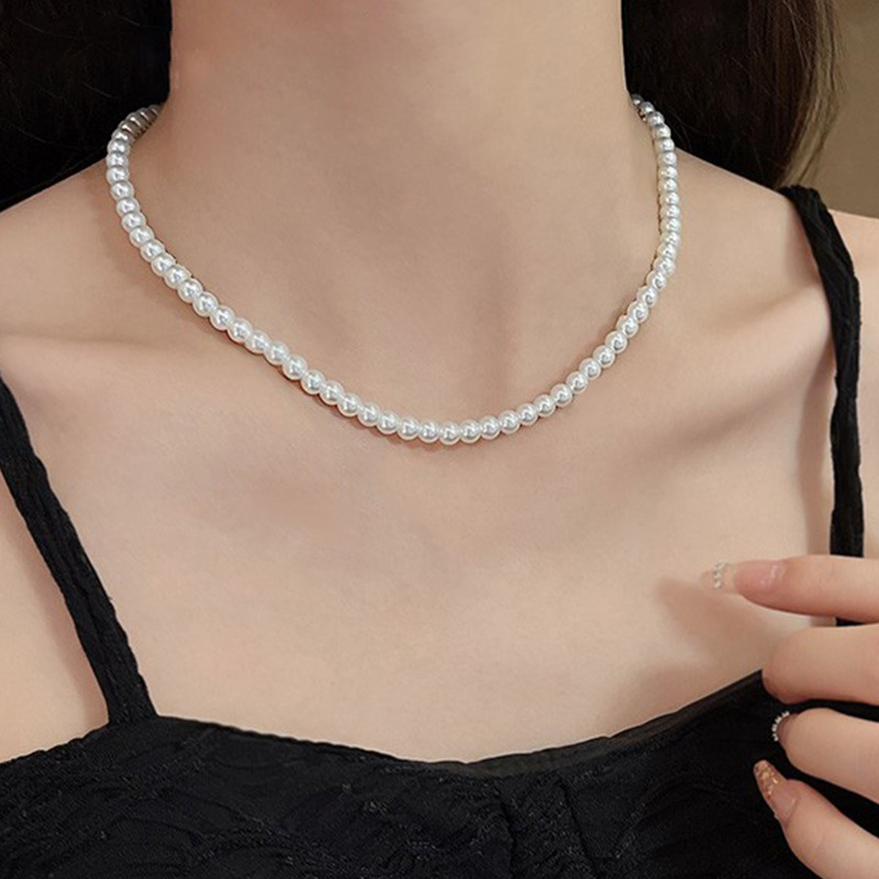 钛钢项链 气质仿珍珠项链链小众百搭简约时尚光泽感正圆珍饰品