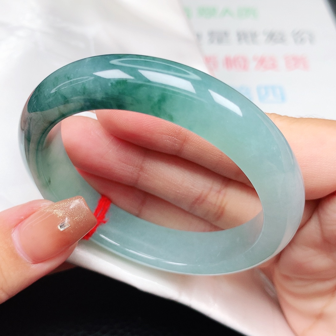 未镶嵌手镯翡翠54正圈 满色蓝调冰胶半山水