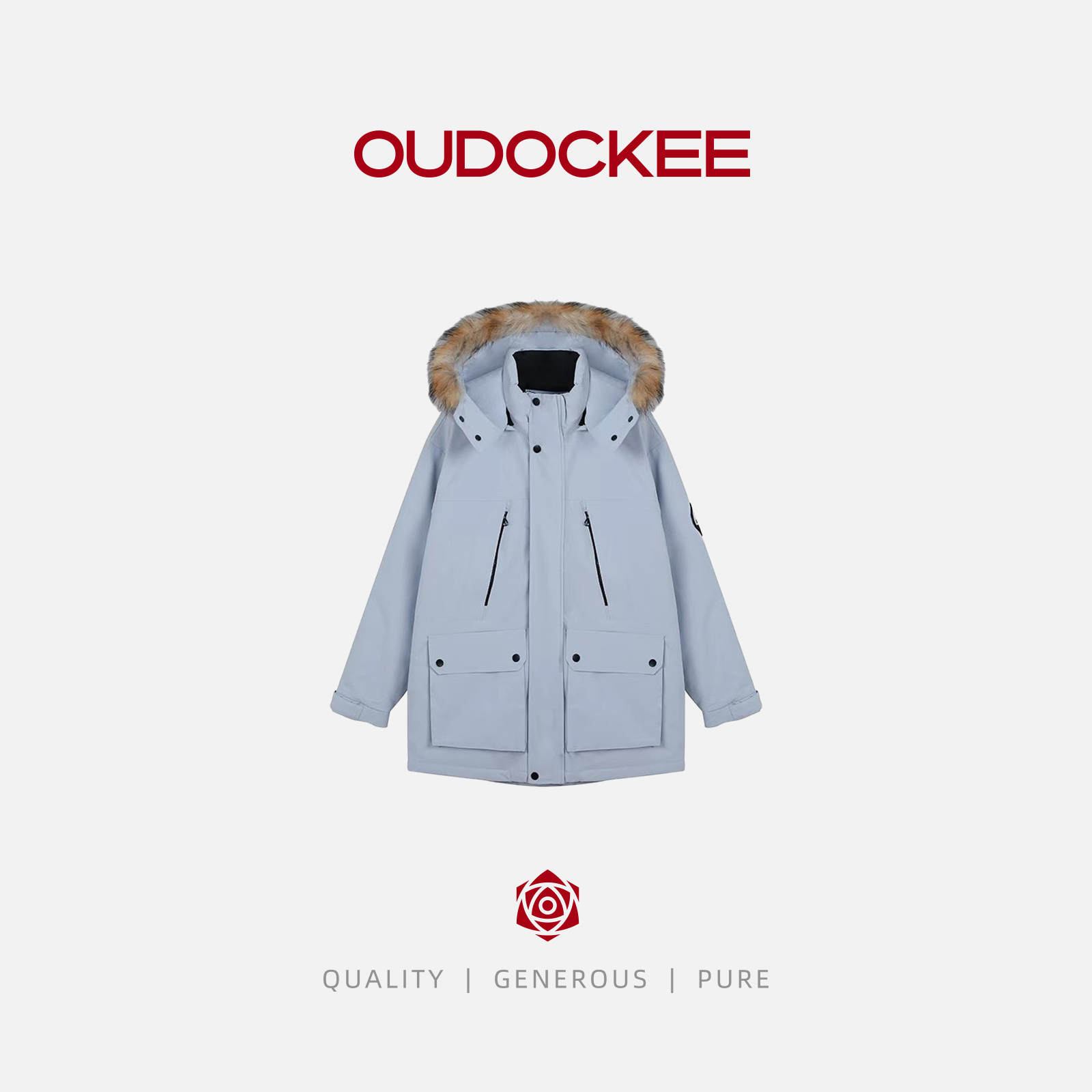 OUDOCKEE 鸥鸥【鸥鸥同款】韩系工装可拆卸毛领连帽外套 50250