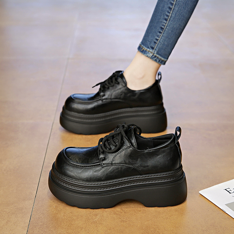 真皮厚底小皮鞋2025秋季新款英伦时尚百搭圆头乐福鞋搭扣单鞋女鞋