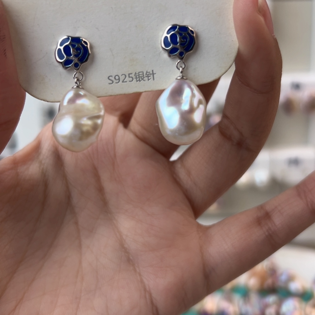 淡水珍珠耳饰银S925镶嵌
