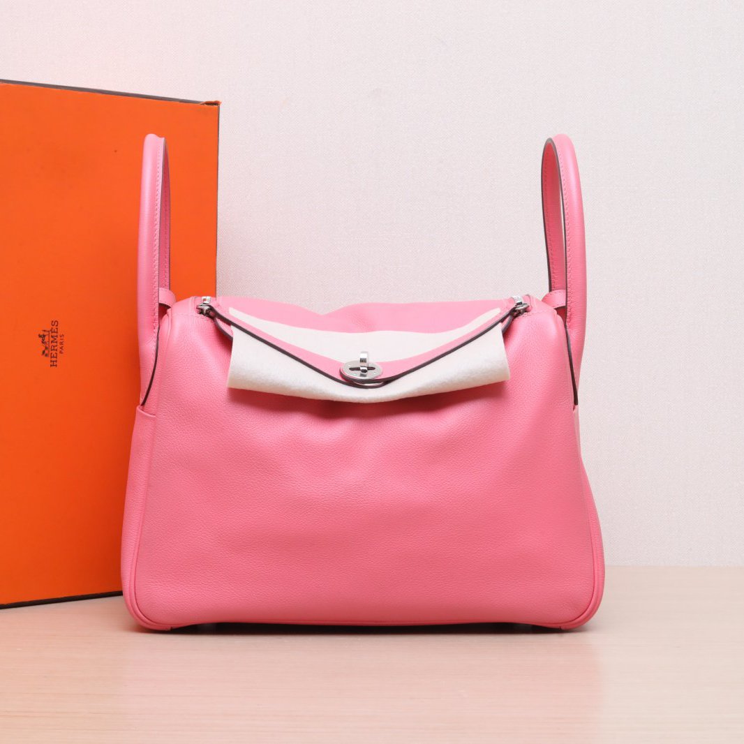 95新 Hermes/爱马仕 小花双双 Lindy 30 唇膏粉 EC皮 C刻 银扣包