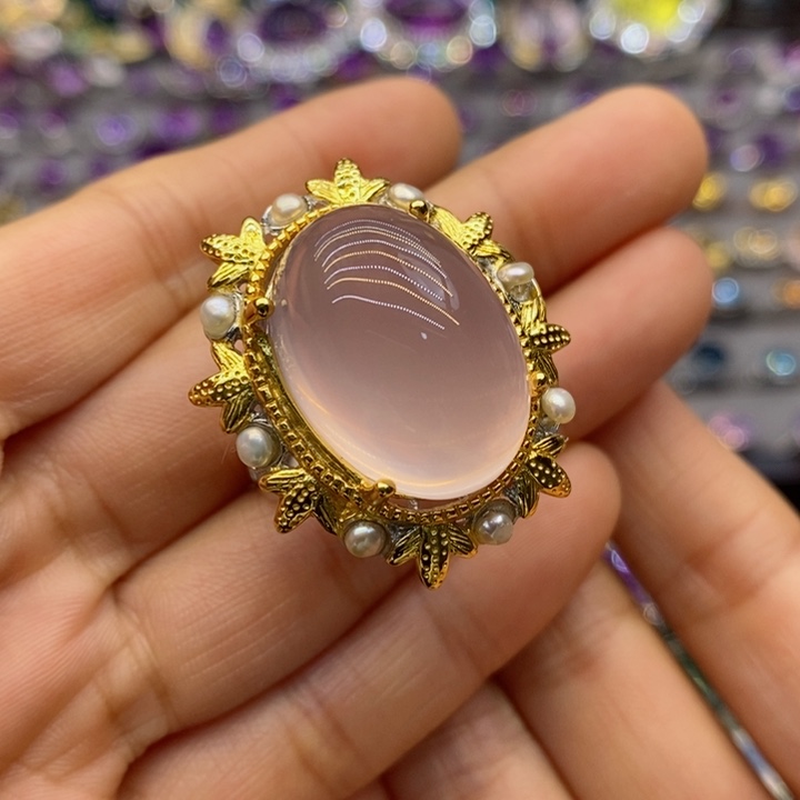 水晶戒指银S925镶嵌天然水晶戒指