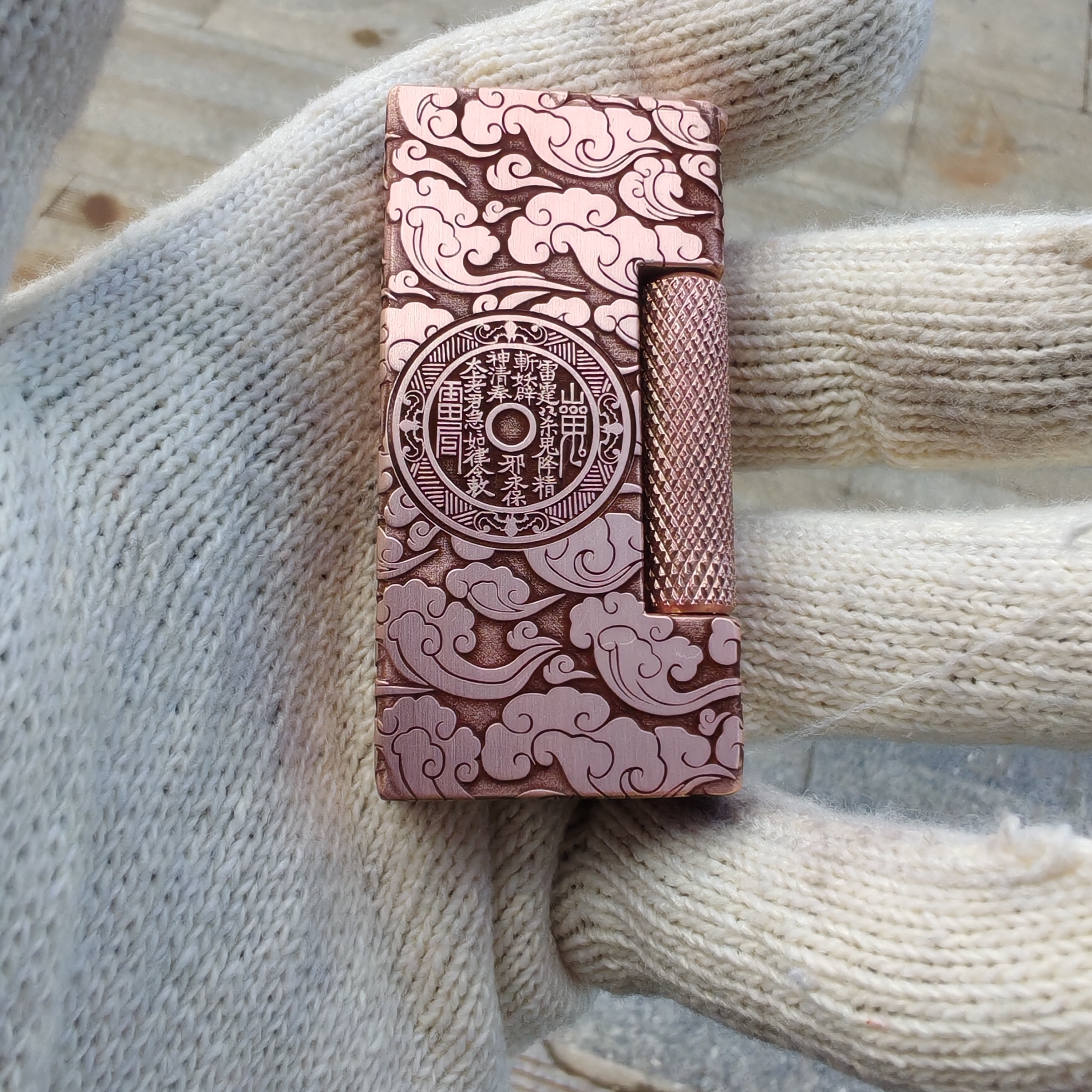 老伙计手工打火机紫铜实心铜一体掏空侧滑防风超长续航男士礼物