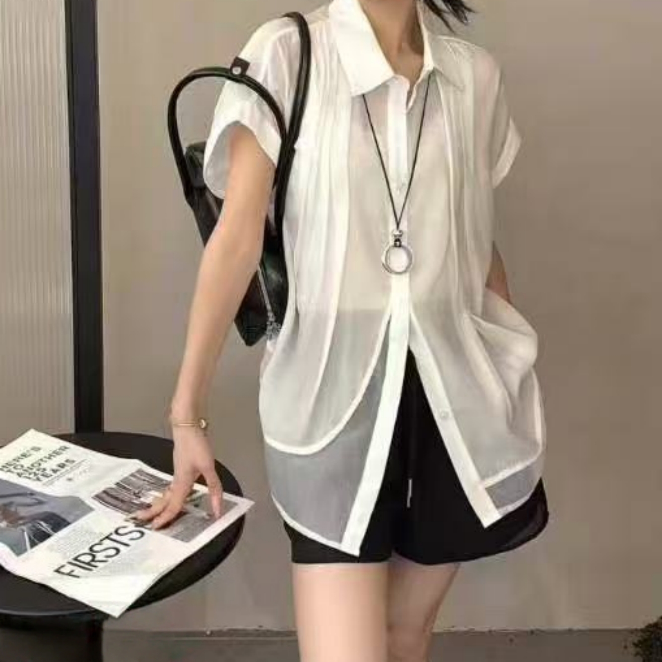 Z.X    风琴褶设计款丝感小飞袖衬衫  829（C3）