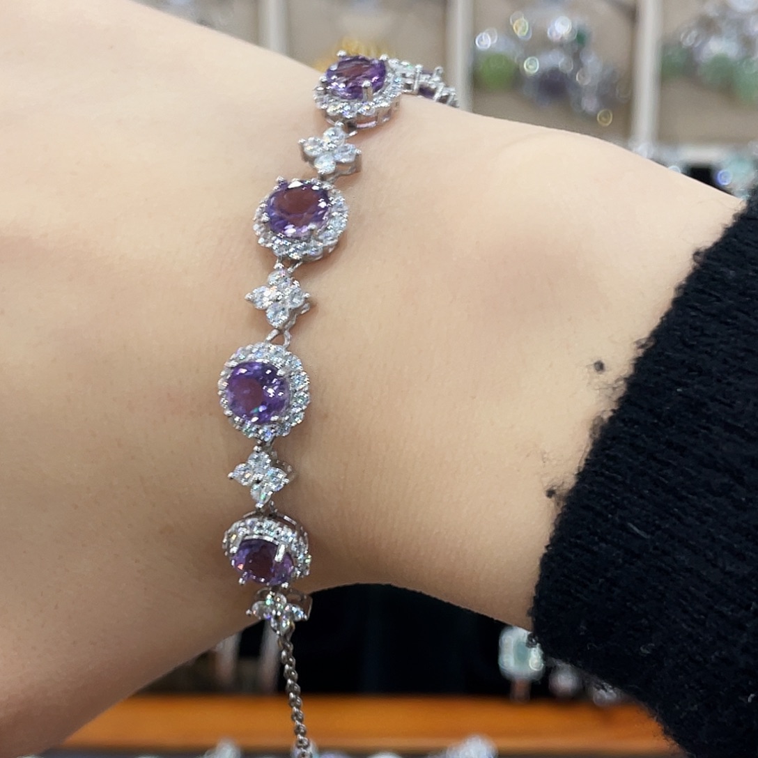 执***梳紫晶银S925镶嵌手链