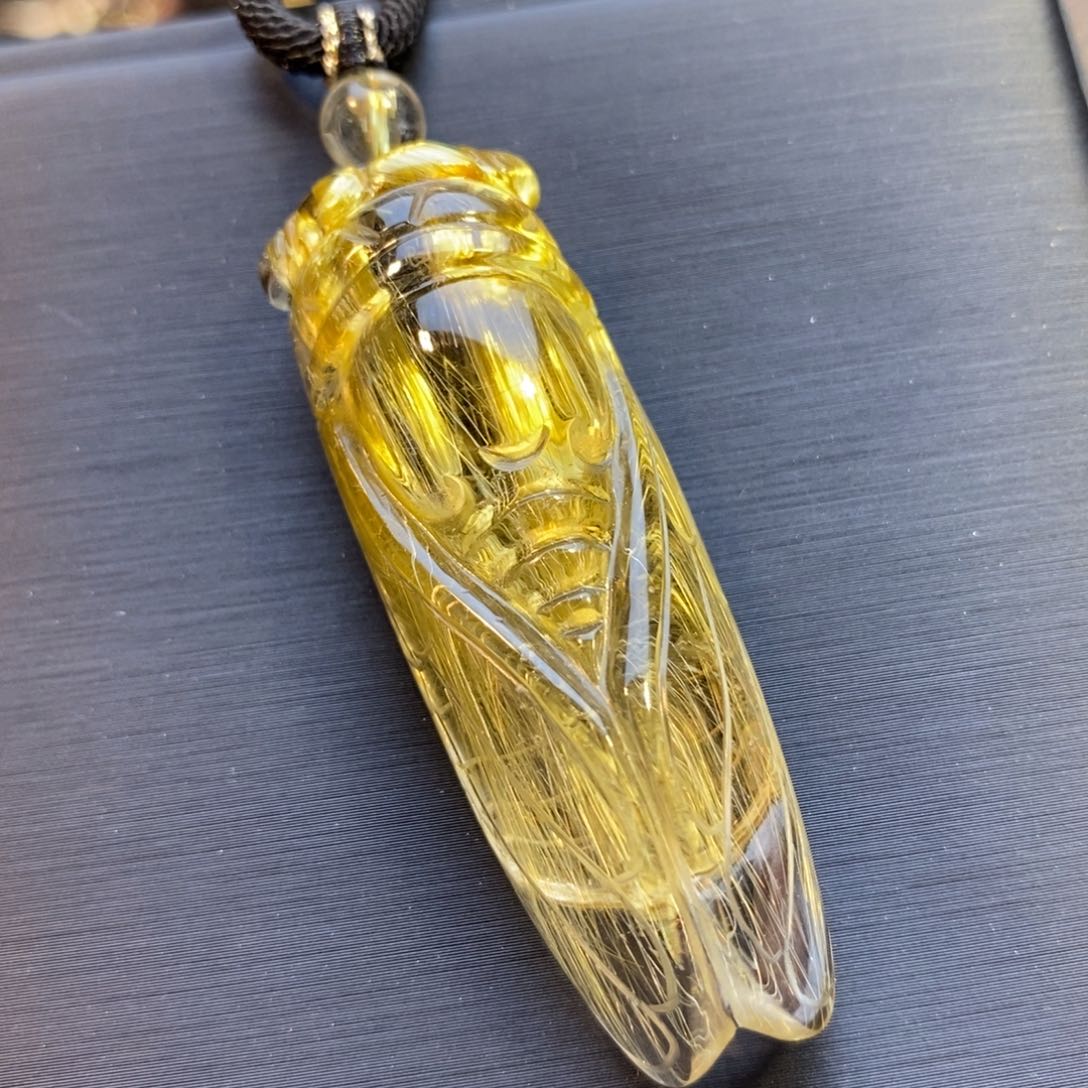 水晶颈饰未镶嵌天然水晶发晶知了吊坠