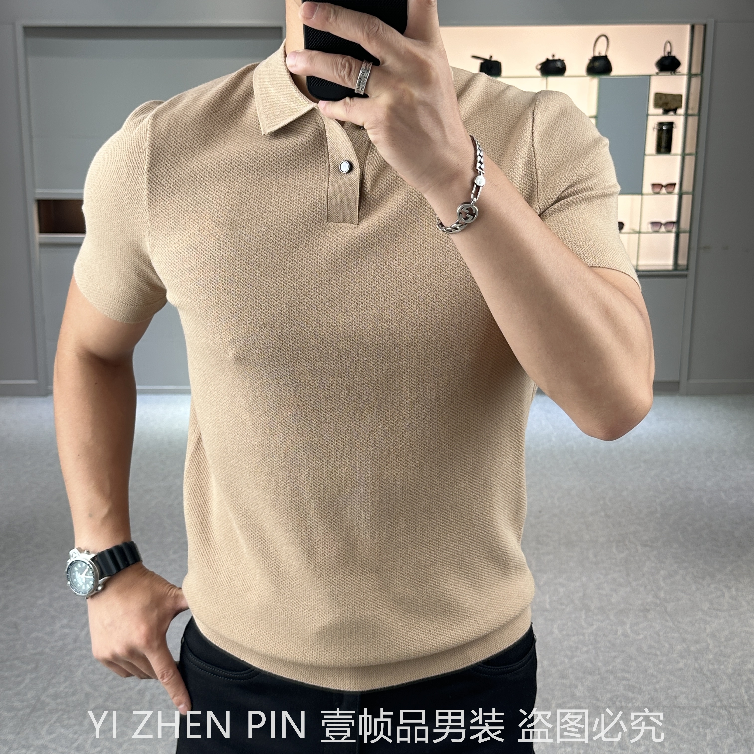 【壹帧品】断码清NO褪老钱风纯色半袖简约商务风翻领短袖Polo衫