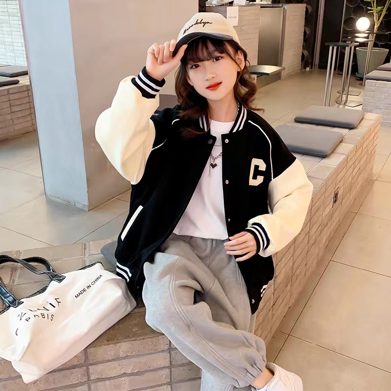 断码清仓女童棒球服外套韩版宽松中大童棒球服上衣潮