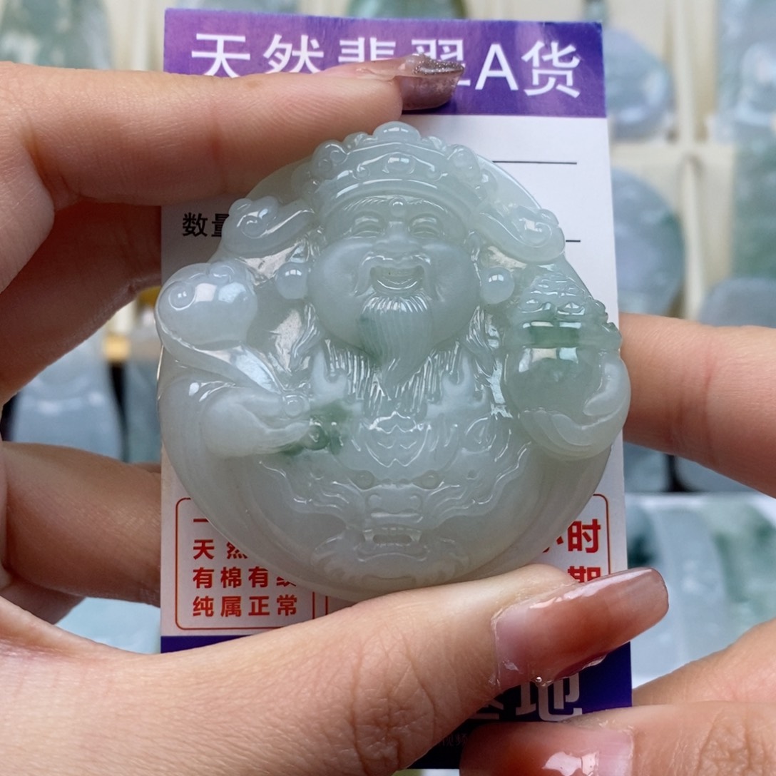 翡翠颈饰未镶嵌财神天然缅甸翡翠
