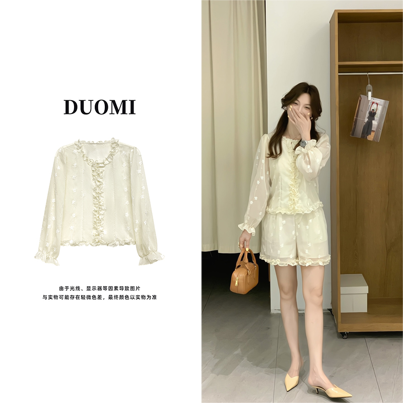 【DUOMI】夏季新款女装百搭时尚小众风设计感拼花边小衫上衣女D6891