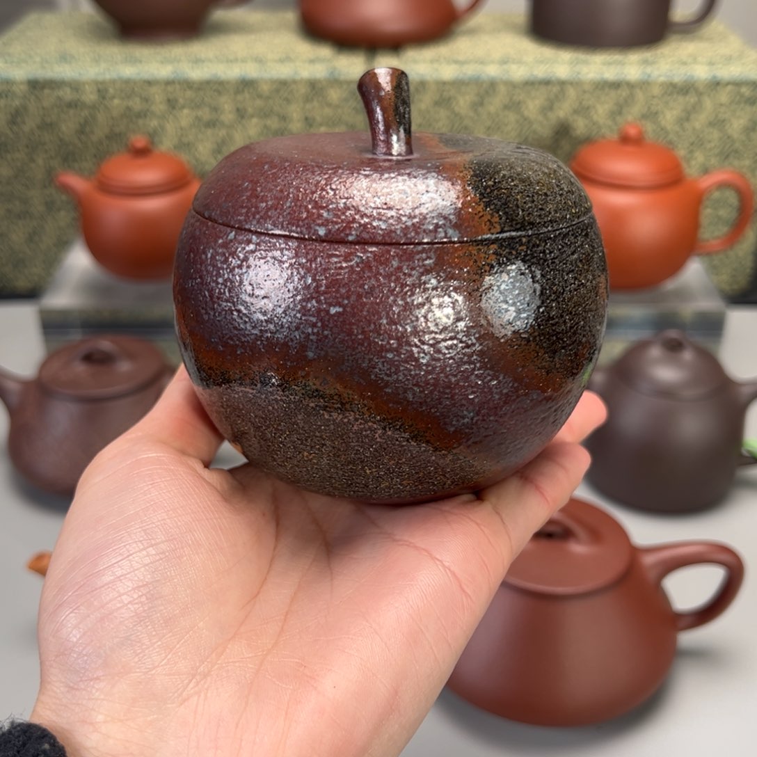 紫砂茶壶苹果柴烧茶叶罐二两装