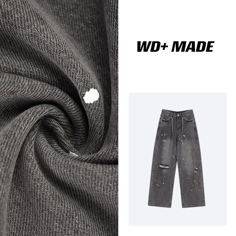 时尚破洞显瘦设计感宽松直筒阔腿裤休闲百搭潮流牛仔裤