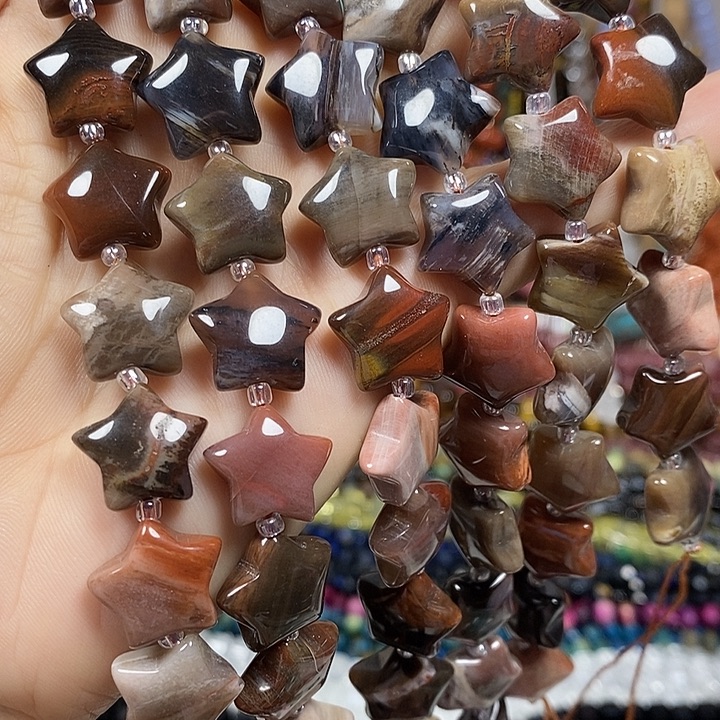 玛瑙/玉髓未镶嵌珠宝半成品天然木化石五角星卡15.5mm一条