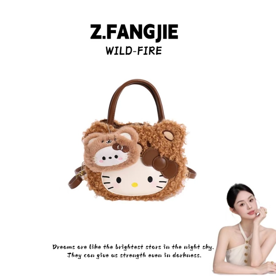 小猫生日韩式斜跨斜挎包甜美风毛绒包单根桶包耐磨