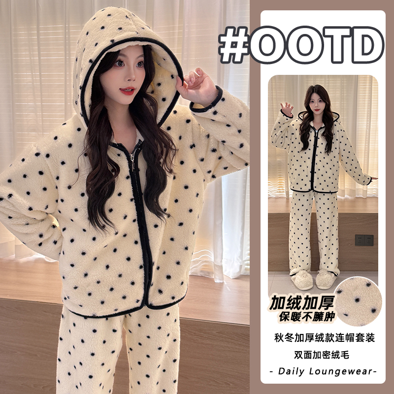爆款长毛绒睡衣套装女2025冬季加绒加厚保暖锁温休闲家居服  
