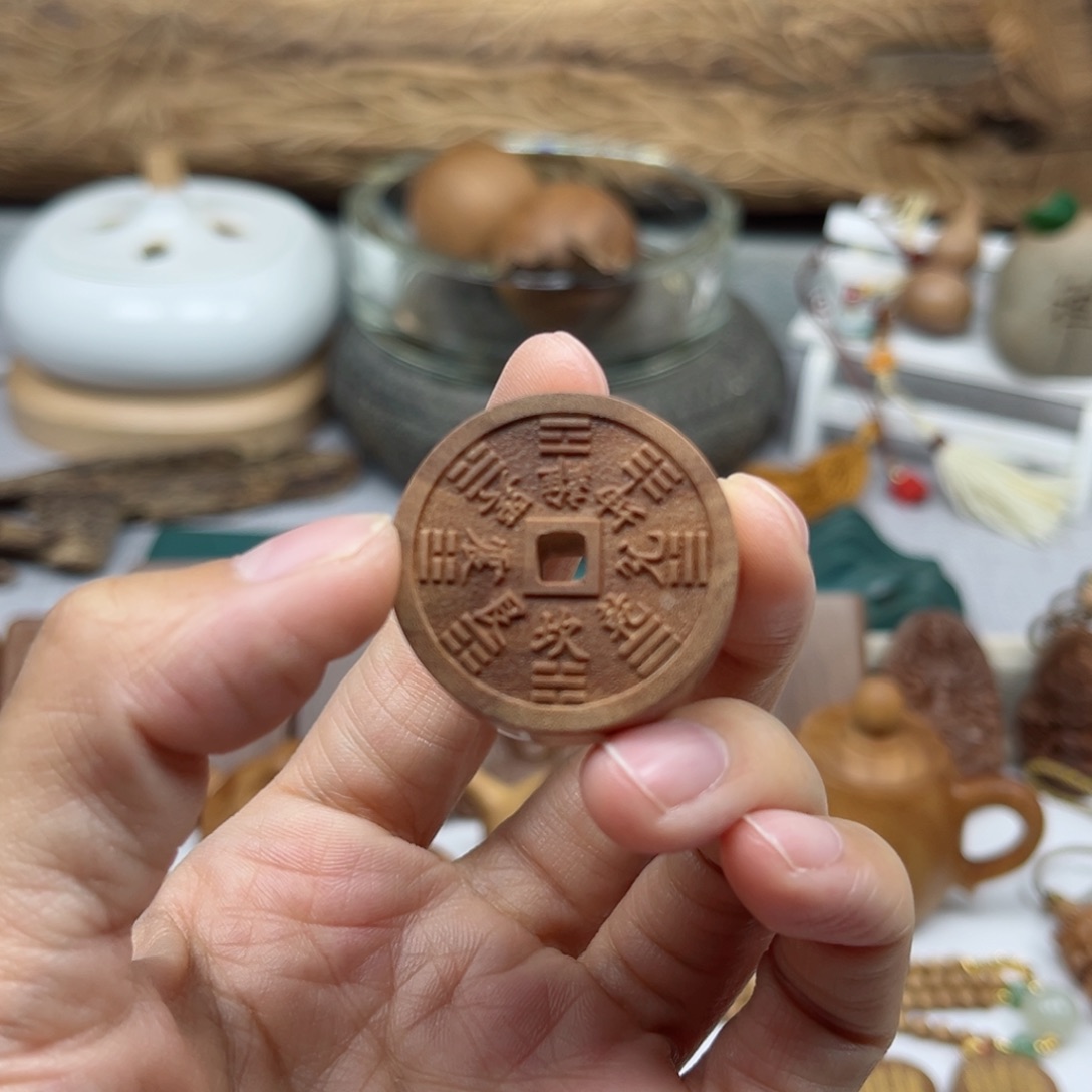 檀香木手串/手链小*壳印度迈索尔老山檀山鬼花钱币