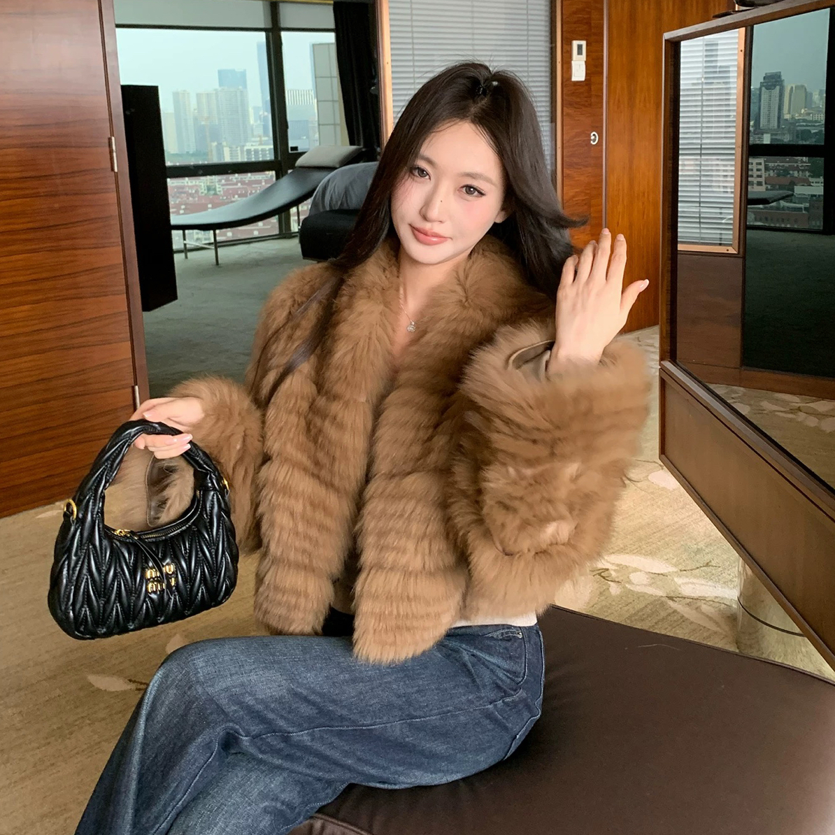 2025v领爆款皮草外套秋冬新款时尚保暖衣长55（80-125斤）礼盒发货