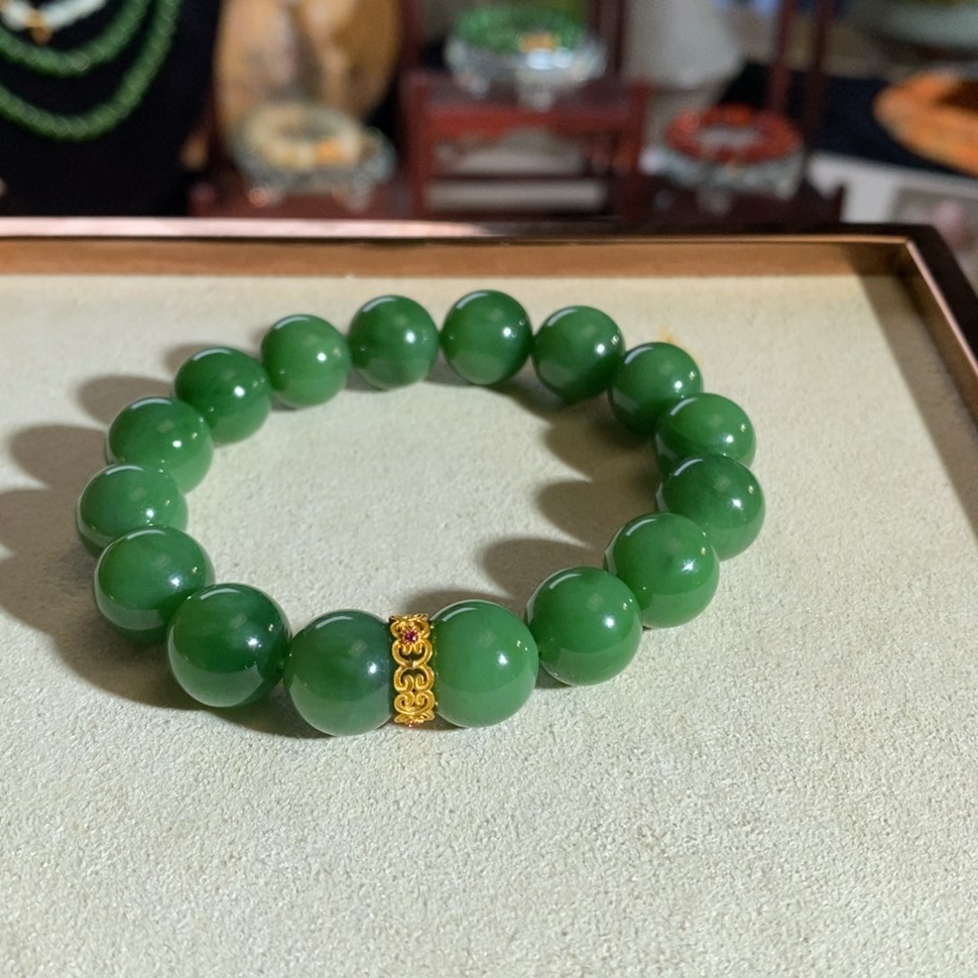 和田玉（碧玉）手链18K金镶嵌