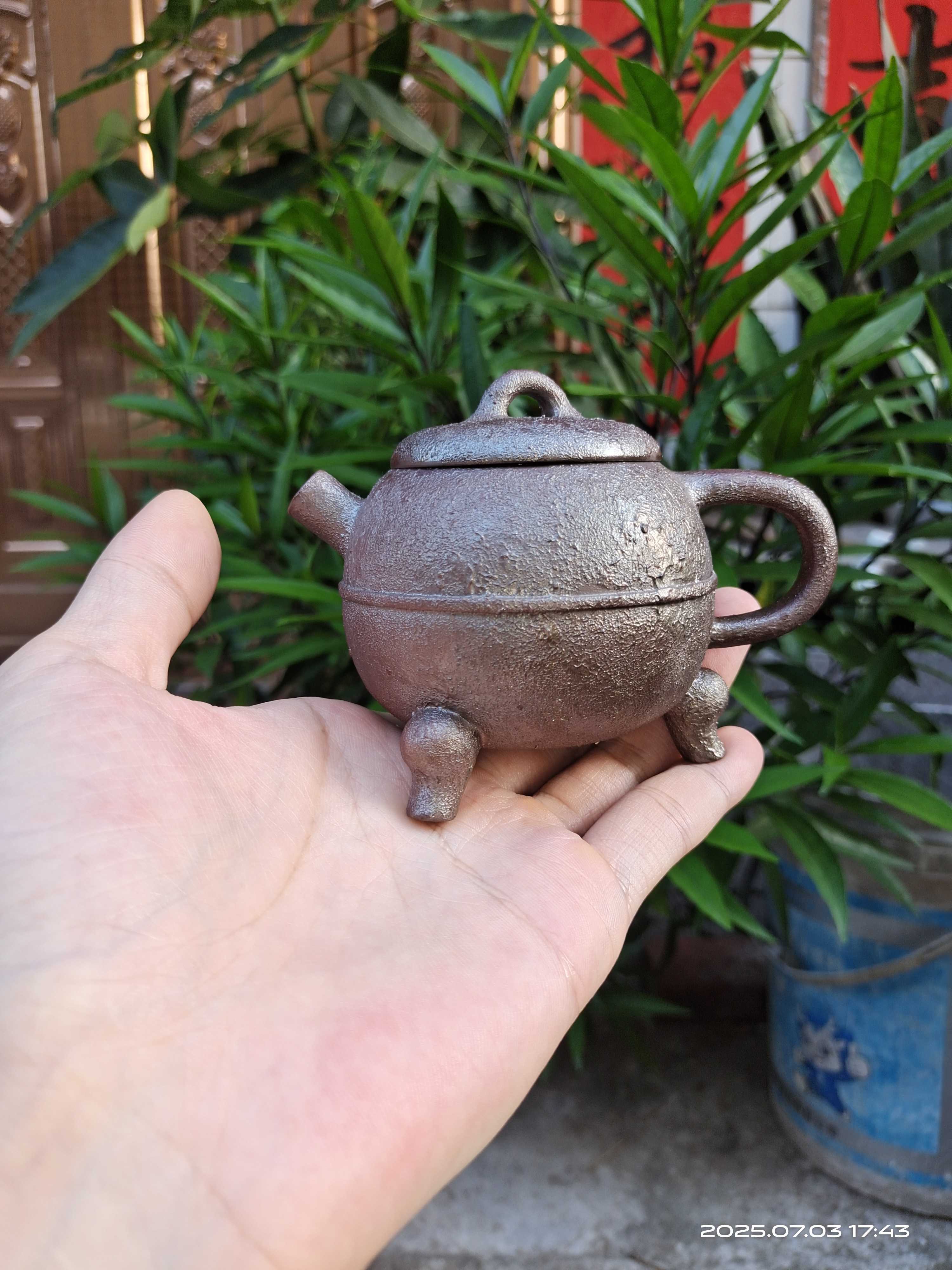 纯柴烧170c天青老火精美三足炉鼎壶烧水茶具铁壶铸铁泡茶壶