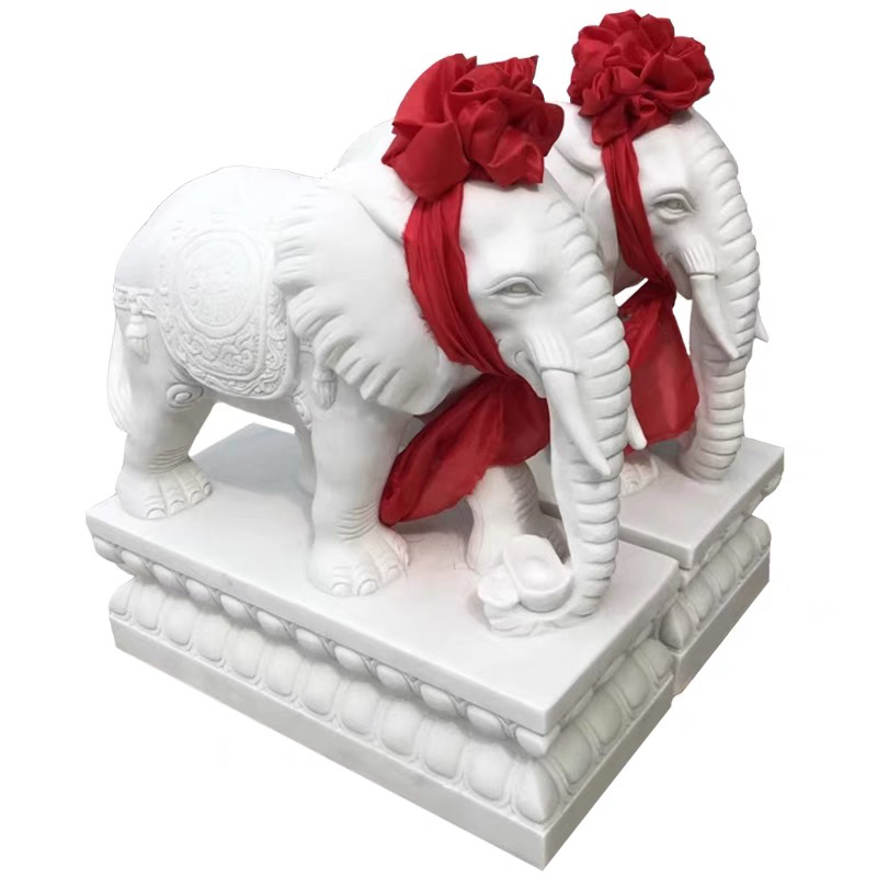 石雕大象一对天然汉白玉青石石象大理石别墅酒店门口招财石头摆件