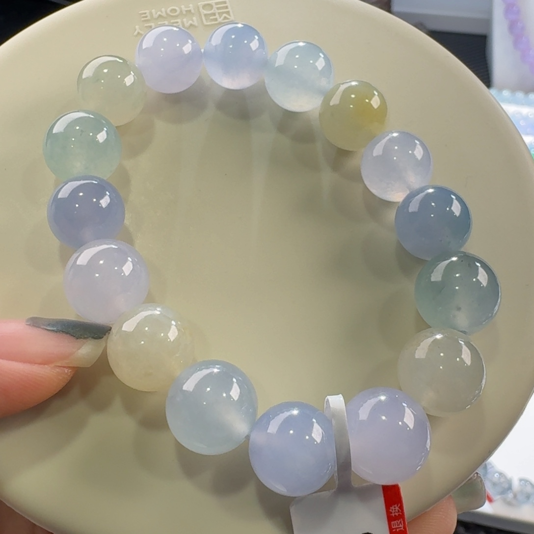 翡翠手链未镶嵌冰马卡龙手串卡12,5-11.9 梦幻！