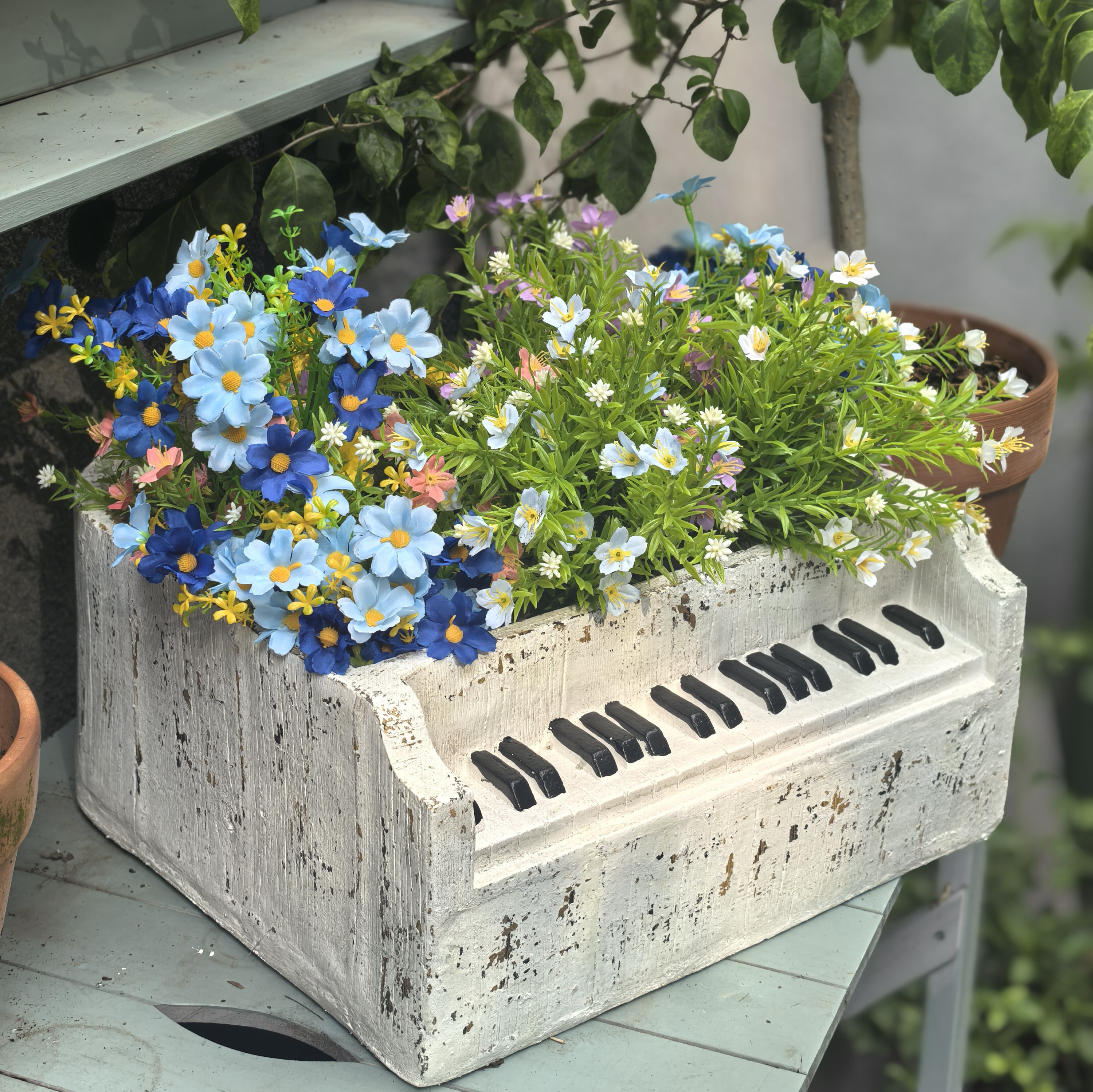 钢琴花盆法式田园风花园氧化镁花盆摆件浪漫系列