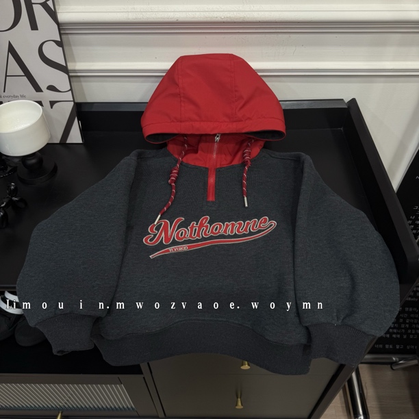 【现货清仓】加绒款秋冬新款儿童连帽半拉链加绒休闲刺绣卫衣